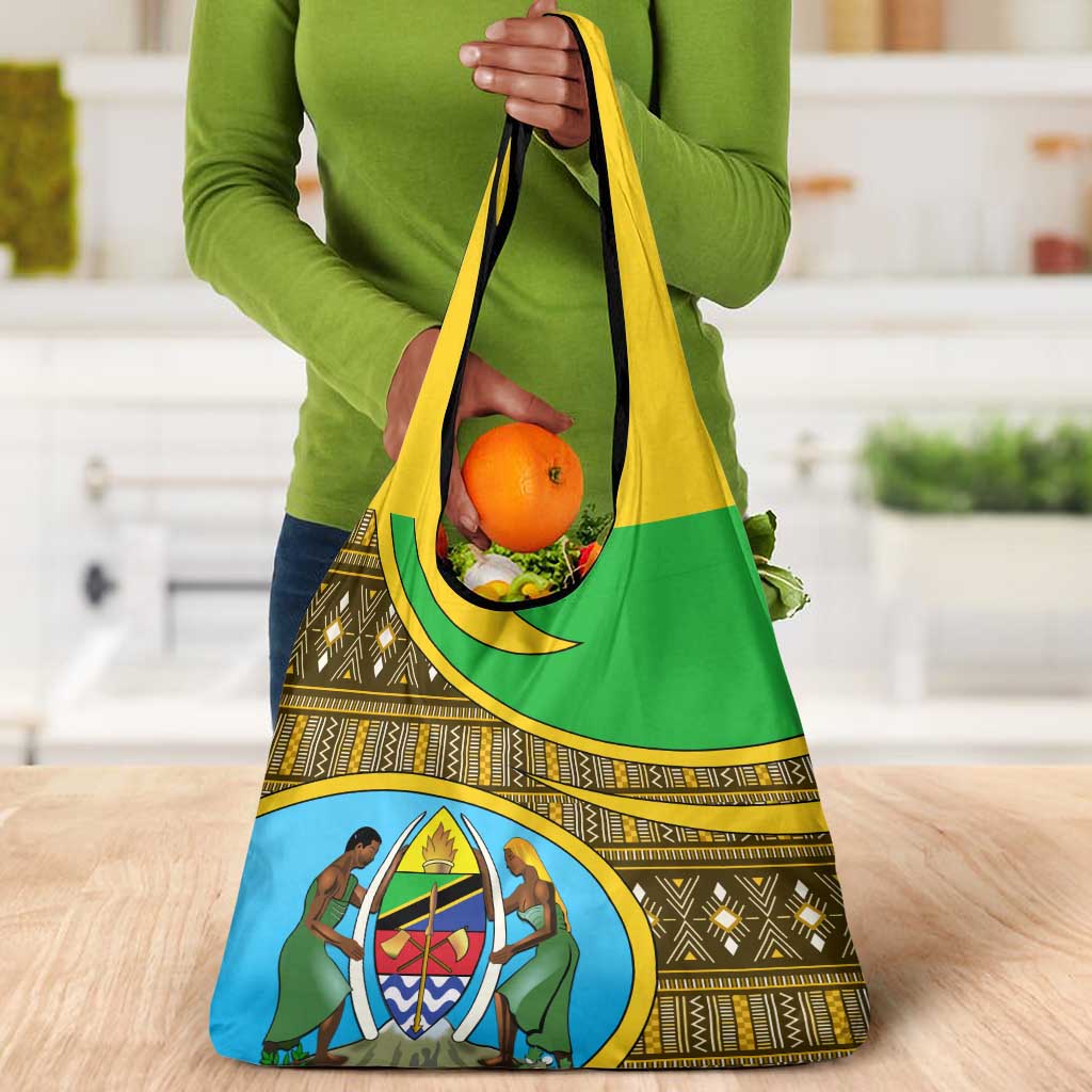 Tanzania Independence Day Grocery Bag with Tanzanian Coat of Arms and African Pattern