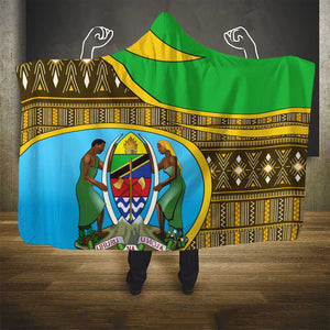 Tanzania Independence Day Hooded Blanket with Tanzanian Coat of Arms and African Pattern