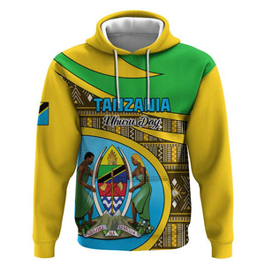 Personalized Tanzania Independence Day Hoodie with Tanzanian Coat of Arms and African Pattern