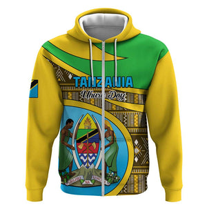 Personalized Tanzania Independence Day Hoodie with Tanzanian Coat of Arms and African Pattern