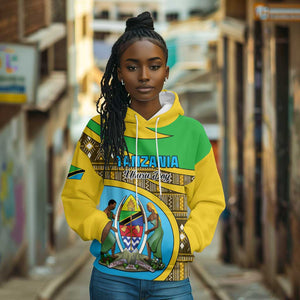 Personalized Tanzania Independence Day Hoodie with Tanzanian Coat of Arms and African Pattern