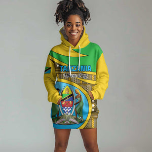 Personalized Tanzania Independence Day Hoodie Dress with Tanzanian Coat of Arms and African Pattern