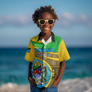 Personalized Tanzania Independence Day Kid Hawaiian Shirt with Tanzanian Coat of Arms and African Pattern