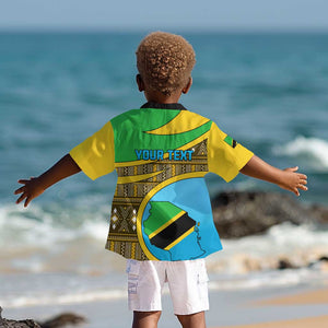 Personalized Tanzania Independence Day Kid Hawaiian Shirt with Tanzanian Coat of Arms and African Pattern