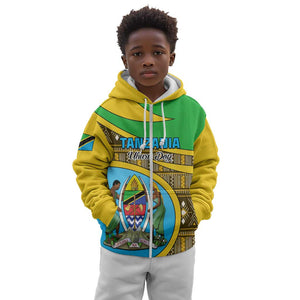 Personalized Tanzania Independence Day Kid Hoodie with Tanzanian Coat of Arms and African Pattern