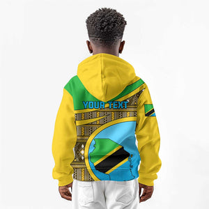 Personalized Tanzania Independence Day Kid Hoodie with Tanzanian Coat of Arms and African Pattern