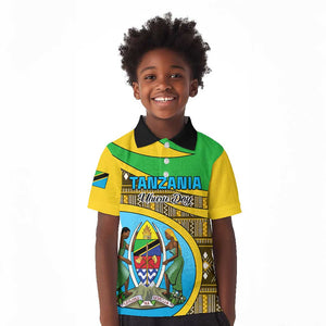 Personalized Tanzania Independence Day Kid Polo Shirt with Tanzanian Coat of Arms and African Pattern