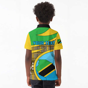 Personalized Tanzania Independence Day Kid Polo Shirt with Tanzanian Coat of Arms and African Pattern