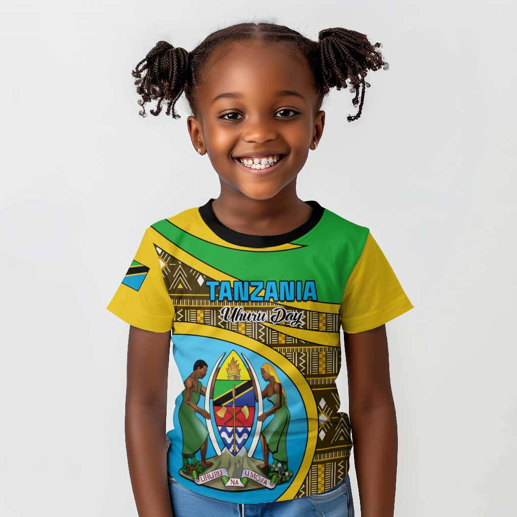 Personalized Tanzania Independence Day Kid T shirt with Tanzanian Coat of Arms and African Pattern