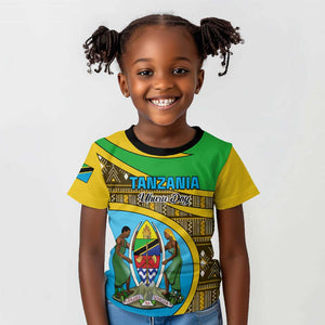 Personalized Tanzania Independence Day Kid T shirt with Tanzanian Coat of Arms and African Pattern