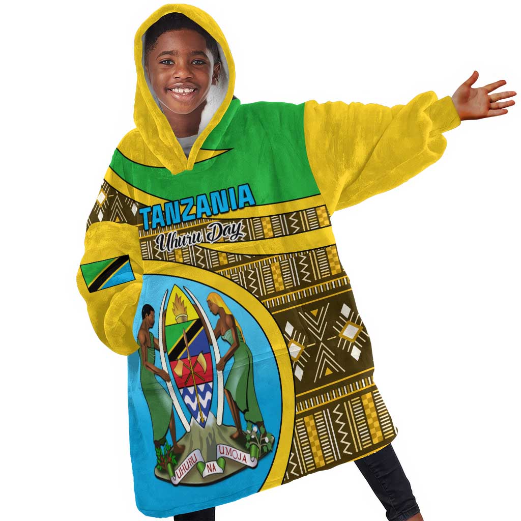 Personalized Tanzania Independence Day KId Wearable Blanket Hoodie with Tanzanian Coat of Arms and African Pattern