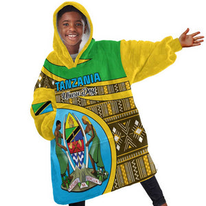 Personalized Tanzania Independence Day KId Wearable Blanket Hoodie with Tanzanian Coat of Arms and African Pattern