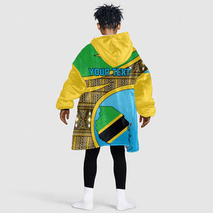 Personalized Tanzania Independence Day KId Wearable Blanket Hoodie with Tanzanian Coat of Arms and African Pattern