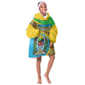 Personalized Tanzania Independence Day KId Wearable Blanket Hoodie with Tanzanian Coat of Arms and African Pattern