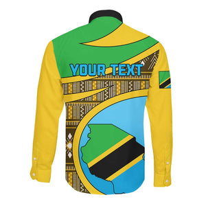 Personalized Tanzania Independence Day Long Sleeve Button Shirt with Tanzanian Coat of Arms and African Pattern