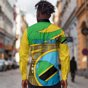 Personalized Tanzania Independence Day Long Sleeve Button Shirt with Tanzanian Coat of Arms and African Pattern