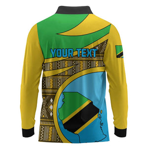 Personalized Tanzania Independence Day Long Sleeve Polo Shirt with Tanzanian Coat of Arms and African Pattern