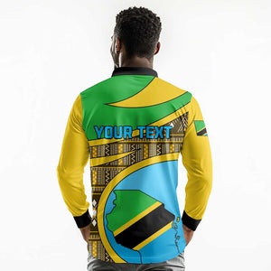 Personalized Tanzania Independence Day Long Sleeve Polo Shirt with Tanzanian Coat of Arms and African Pattern