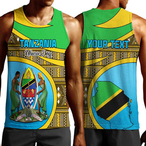 Personalized Tanzania Independence Day Men Tank Top with Tanzanian Coat of Arms and African Pattern