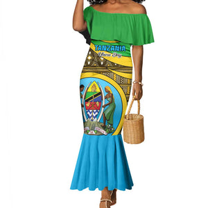 Personalized Tanzania Independence Day Mermaid Dress with Tanzanian Coat of Arms and African Pattern