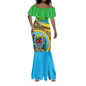 Personalized Tanzania Independence Day Mermaid Dress with Tanzanian Coat of Arms and African Pattern