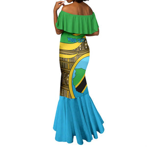 Personalized Tanzania Independence Day Mermaid Dress with Tanzanian Coat of Arms and African Pattern