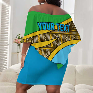 Personalized Tanzania Independence Day Off Shoulder Short Dress with Tanzanian Coat of Arms and African Pattern LT01