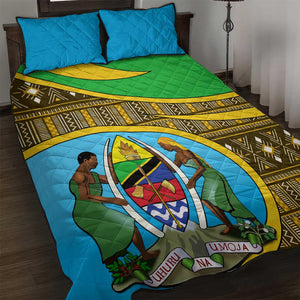 Tanzania Independence Day Quilt Bed Set with Tanzanian Coat of Arms and African Pattern