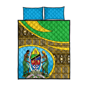 Tanzania Independence Day Quilt Bed Set with Tanzanian Coat of Arms and African Pattern