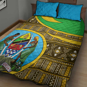 Tanzania Independence Day Quilt Bed Set with Tanzanian Coat of Arms and African Pattern