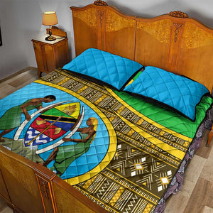 Tanzania Independence Day Quilt Bed Set with Tanzanian Coat of Arms and African Pattern