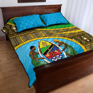 Tanzania Independence Day Quilt Bed Set with Tanzanian Coat of Arms and African Pattern