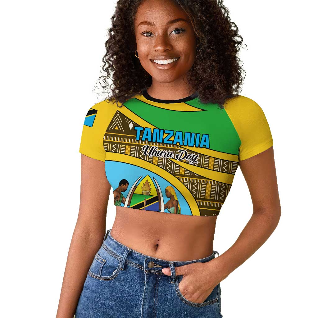 Personalized Tanzania Independence Day Raglan Cropped T shirt with Tanzanian Coat of Arms and African Pattern