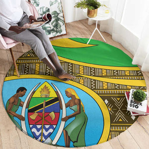 Tanzania Independence Day Round Carpet with Tanzanian Coat of Arms and African Pattern