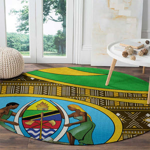 Tanzania Independence Day Round Carpet with Tanzanian Coat of Arms and African Pattern