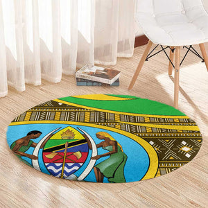 Tanzania Independence Day Round Carpet with Tanzanian Coat of Arms and African Pattern