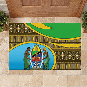 Tanzania Independence Day Rubber Doormat with Tanzanian Coat of Arms and African Pattern