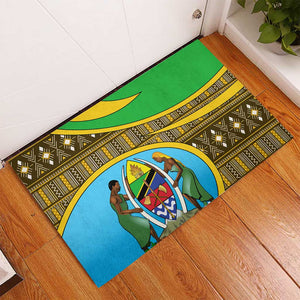 Tanzania Independence Day Rubber Doormat with Tanzanian Coat of Arms and African Pattern