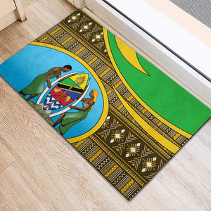 Tanzania Independence Day Rubber Doormat with Tanzanian Coat of Arms and African Pattern