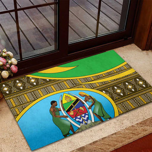 Tanzania Independence Day Rubber Doormat with Tanzanian Coat of Arms and African Pattern