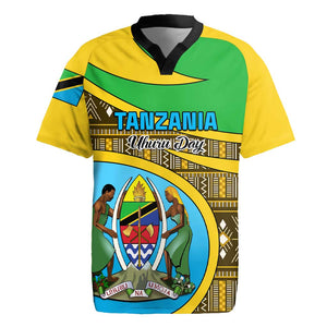 Personalized Tanzania Independence Day Rugby Jersey with Tanzanian Coat of Arms and African Pattern