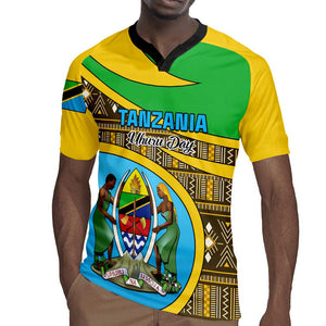 Personalized Tanzania Independence Day Rugby Jersey with Tanzanian Coat of Arms and African Pattern