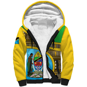 Personalized Tanzania Independence Day Sherpa Hoodie with Tanzanian Coat of Arms and African Pattern