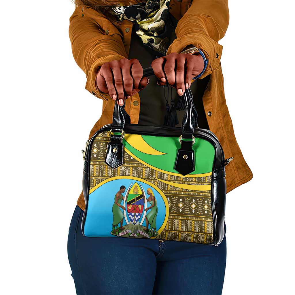 Tanzania Independence Day Shoulder Handbag with Tanzanian Coat of Arms and African Pattern