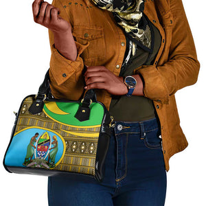 Tanzania Independence Day Shoulder Handbag with Tanzanian Coat of Arms and African Pattern