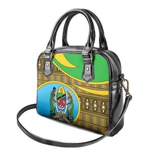 Tanzania Independence Day Shoulder Handbag with Tanzanian Coat of Arms and African Pattern