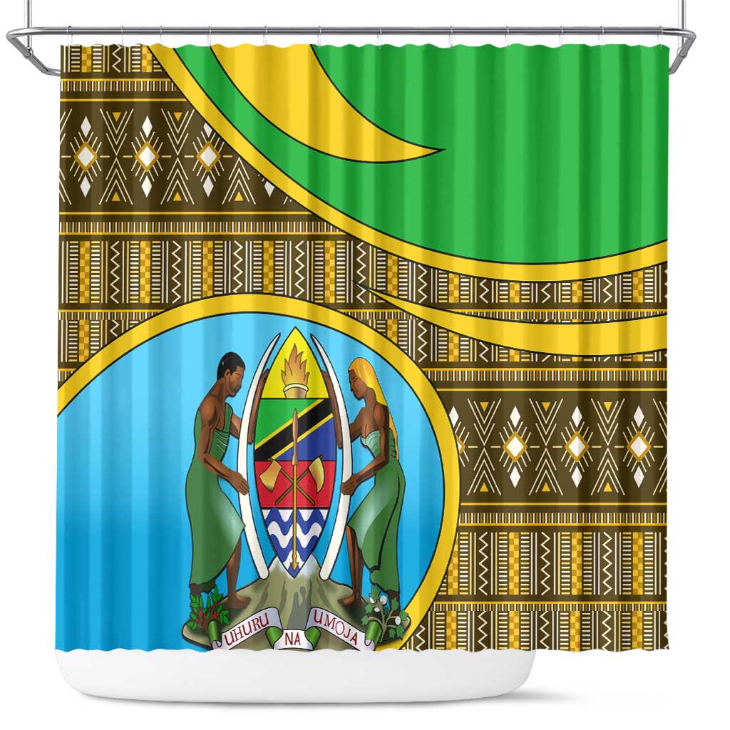 Tanzania Independence Day Shower Curtain with Tanzanian Coat of Arms and African Pattern