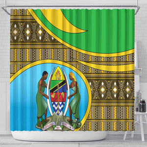 Tanzania Independence Day Shower Curtain with Tanzanian Coat of Arms and African Pattern