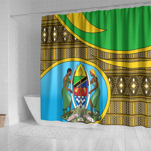 Tanzania Independence Day Shower Curtain with Tanzanian Coat of Arms and African Pattern