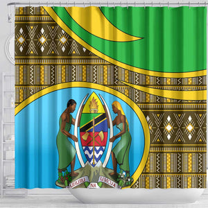 Tanzania Independence Day Shower Curtain with Tanzanian Coat of Arms and African Pattern